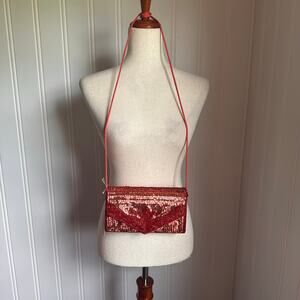 Vintage Red Beaded Sequined Crossbody Purse